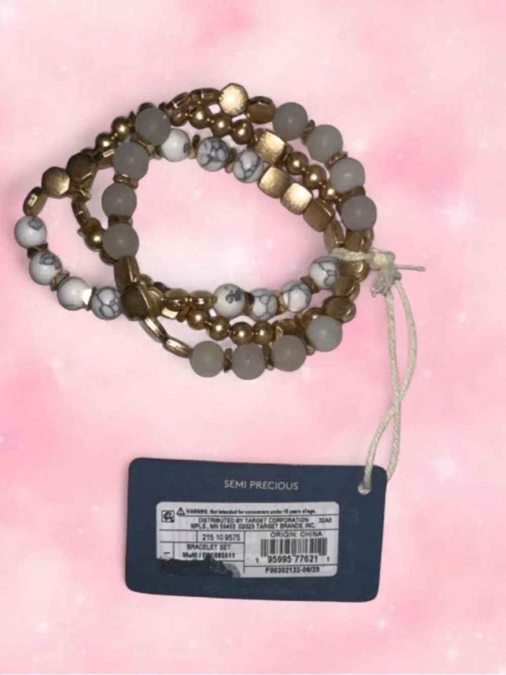 Universal Thread Gold and White Beaded Multi-Strand Bracelet Set
